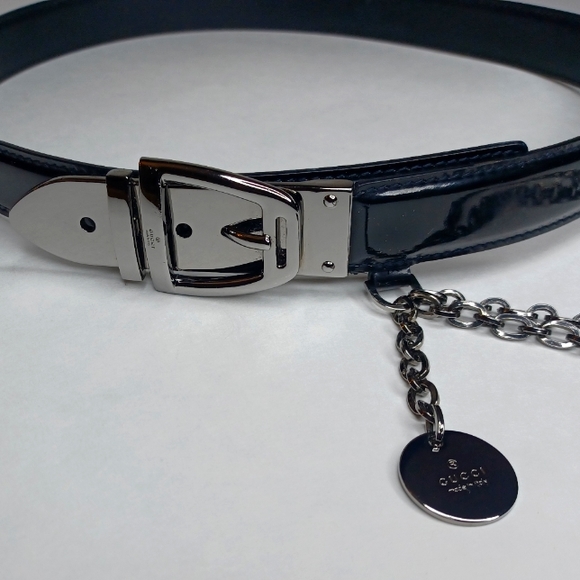 Gucci Tom Ford Era Patent Leather Black Chain Drop Belt - Picture 1 of 6
